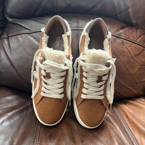 Michael Kors Tan and Cream Shearling Sneakers